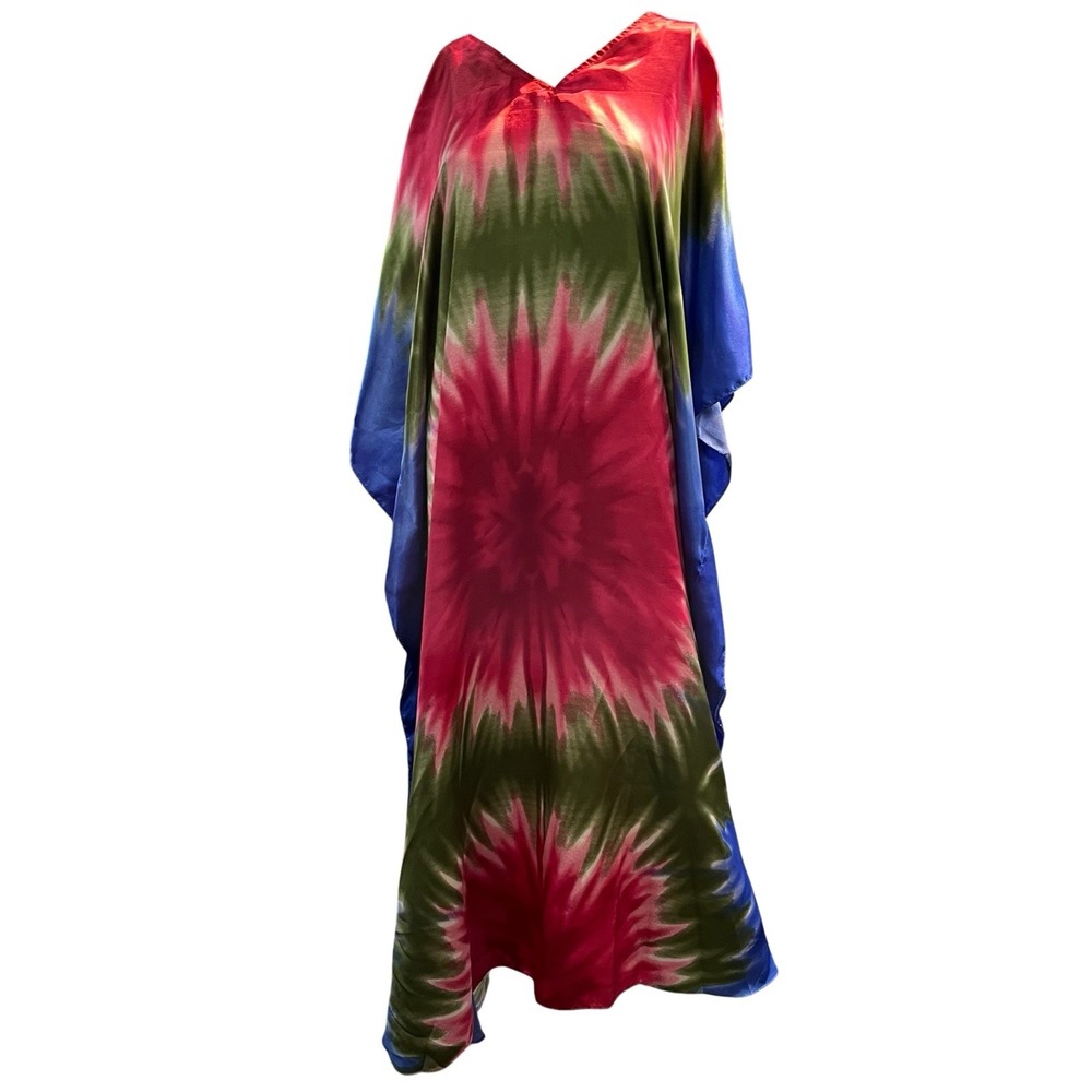 Midnight Velvet Kaftan Mumu Colorful Tye Die Satin OS Lounge Oversized Flowy